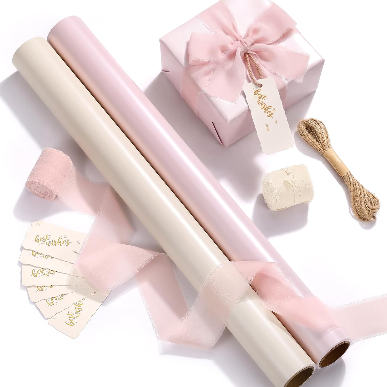HairChrysm Gift Wrapping Paper 2 Rolls - 17x33 Ft - Pearlescent Pink Gift Wrap Supplies Decorations for Valentine's, Girls Birthday, Christmas, Wedding, Baby Shower, 2 Colors