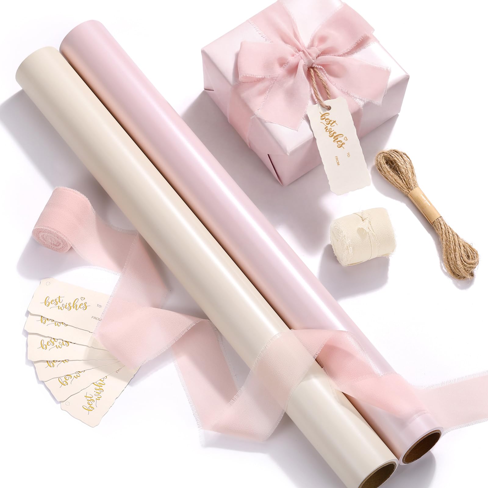 Photo 1 of HairChrysm Gift Wrapping Paper 2 Rolls - 17x33 Ft - Pearlescent Pink Gift Wrap Supplies Decorations for Valentine's, Girls Birthday, Christmas, Wedding, Baby Shower, 2 Colors