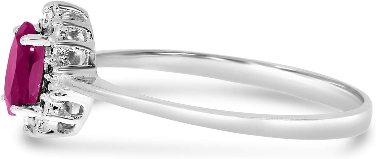 10k White Gold Oval Ruby And Diamond Ring