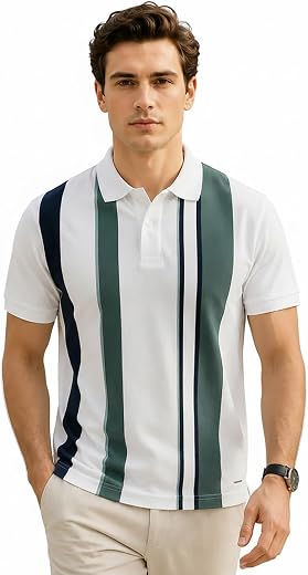 GODFREY Striped Tshirt Shirts Men Cotton Polo T Shirt for Man with Pocket - Regular Fit Half Sleeve Collar T Shirts for Men