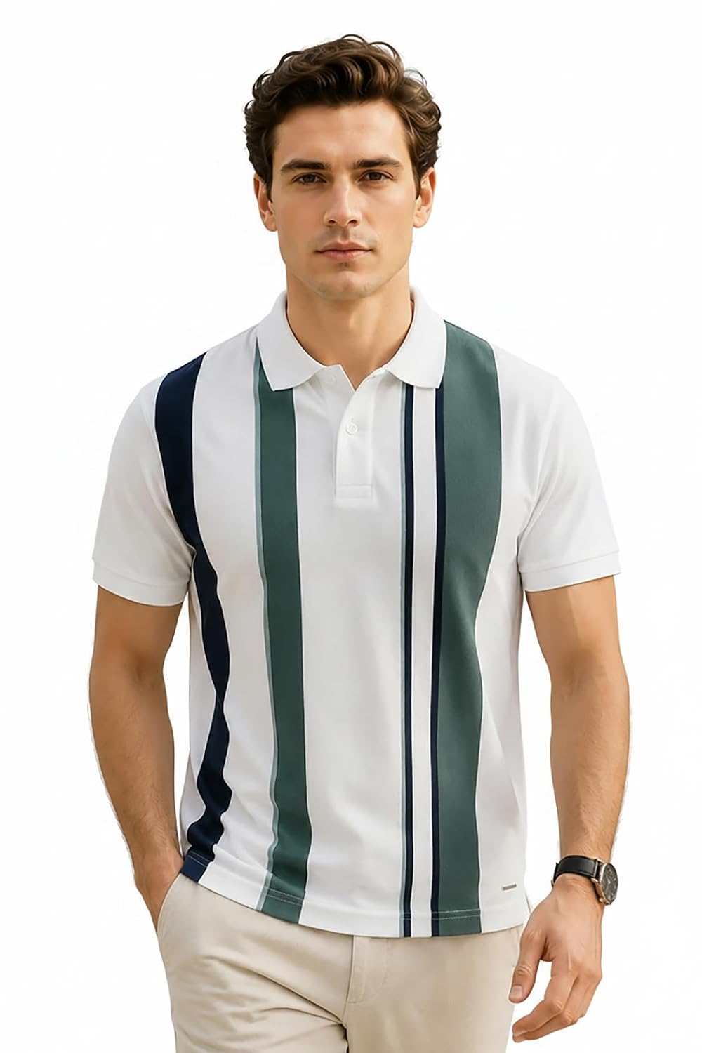 GODFREY Striped Tshirt Shirts Men Cotton Polo T Shirt for Man with Pocket - Regular Fit Half Sleeve Collar T Shirts for Men