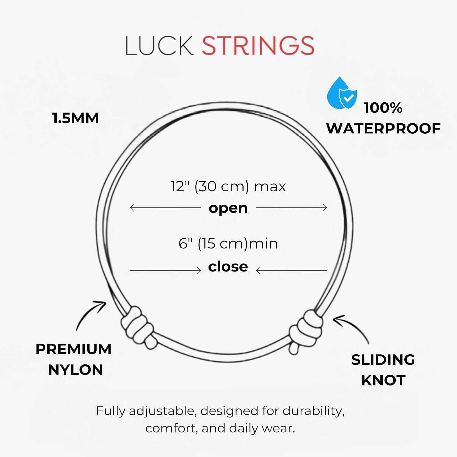 Luck Strings Adjustable Wax Nylon Cord Bracelet, Waterproof, Unisex for Men & Women, Nautical Rope Surfer Style, Minimalist Sailor Knot