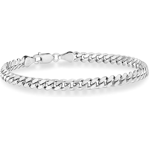 Miabella Italian Thick 925 Sterling Silver Solid Cuban Link Curb Chain Bracelet for Men, 3.2mm, 5mm, 7mm Made in Italy