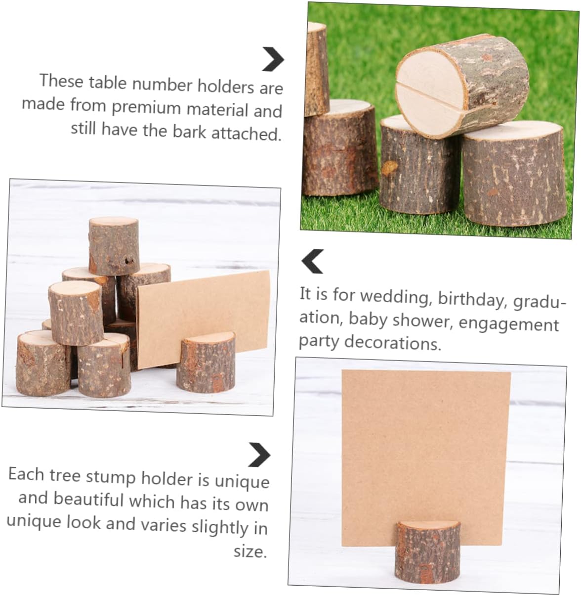 1Set Wooden Stump Memo Clip Holders Rustic Photo Holders with Cards for Weddings Parties and Events Decorative Table Number and Name Place Card Holders
