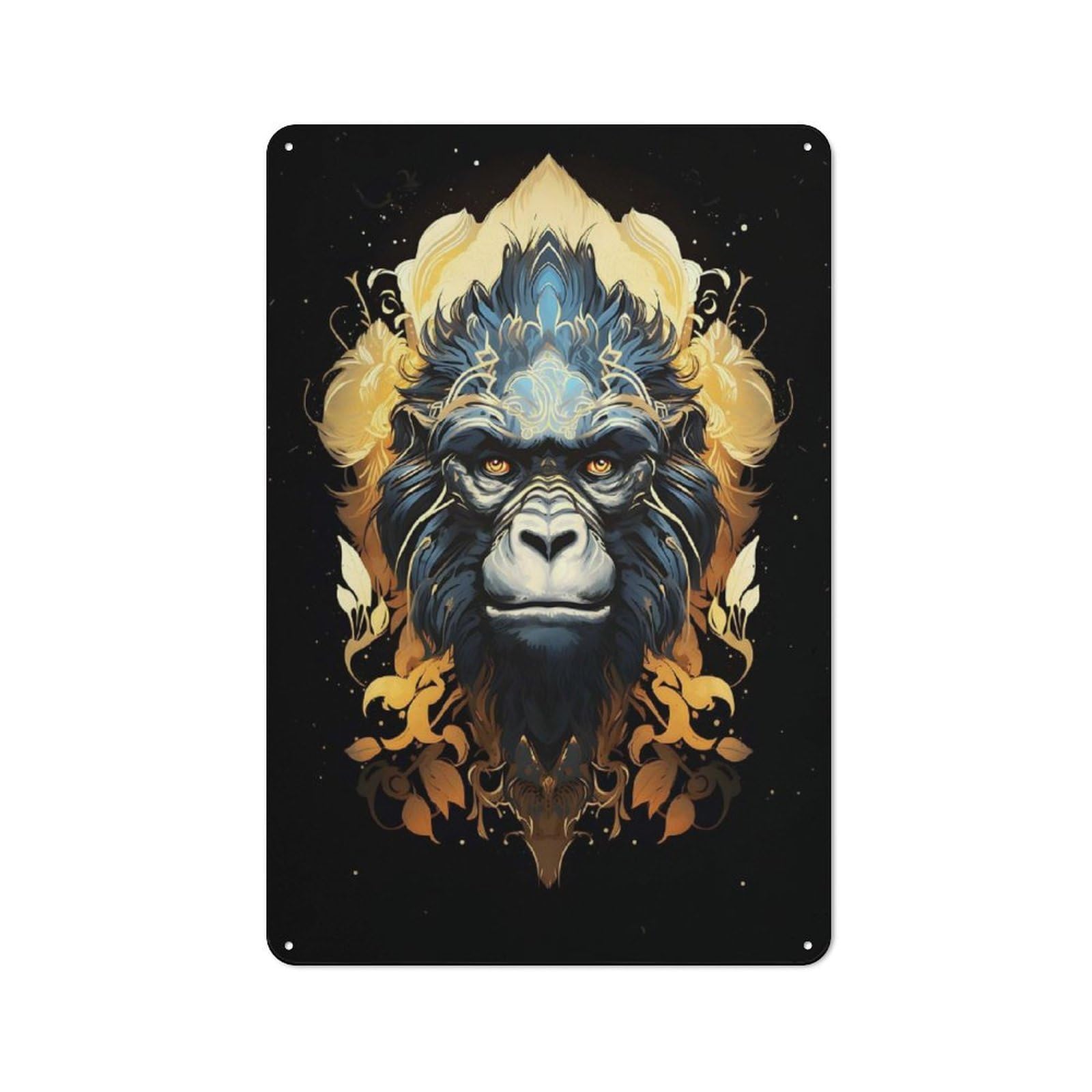Junmoney Style-8 Metal Plaque 30X20cm With Ritual Gorilla For Hallway Wall, Rustic Decor, A Metal Wall Feature For Hallways And Entrance Areas