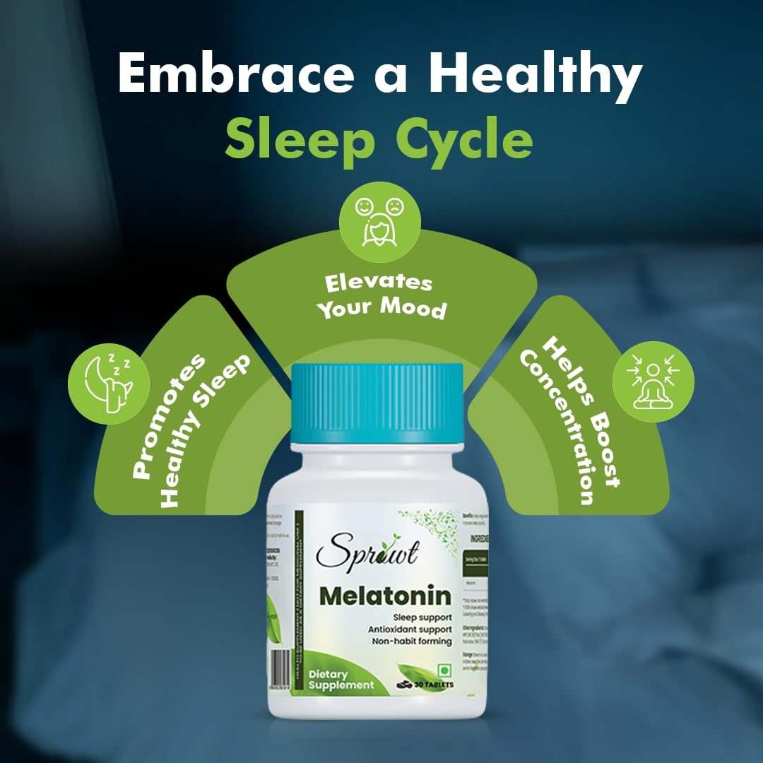 Sprowt Melatonin 10mg Sleeping Tablets | Sleep Supplement, Antioxidant Support & Non-Habit Forming - 30 Veg Tablets 2