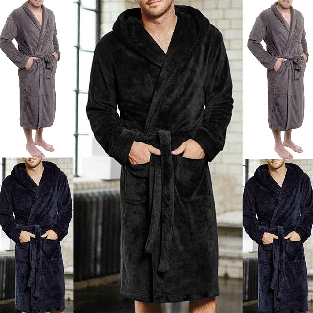 Bathrobe Autumn and Winter V-Neck Warmth Casual Men's Bathrobe Flannel Robe Warm Men's Jacket
