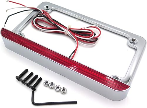 HTTMT - Para motocicleta universal de 7 pulgadas x 4 pulgadas, soporte de placa de matrícula plana con barra LED de 6 pulgadas cromado PN