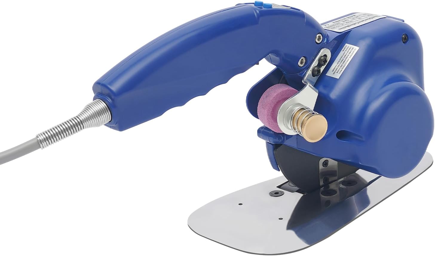 Electric Fabric Rotary Cutter 245W 0.79" Cutting Thickness Speed Adjustable Fabric Scissors Round Blade Cutting Machine with LED Light for Multilayer Leather Cloth Carpet-Blue