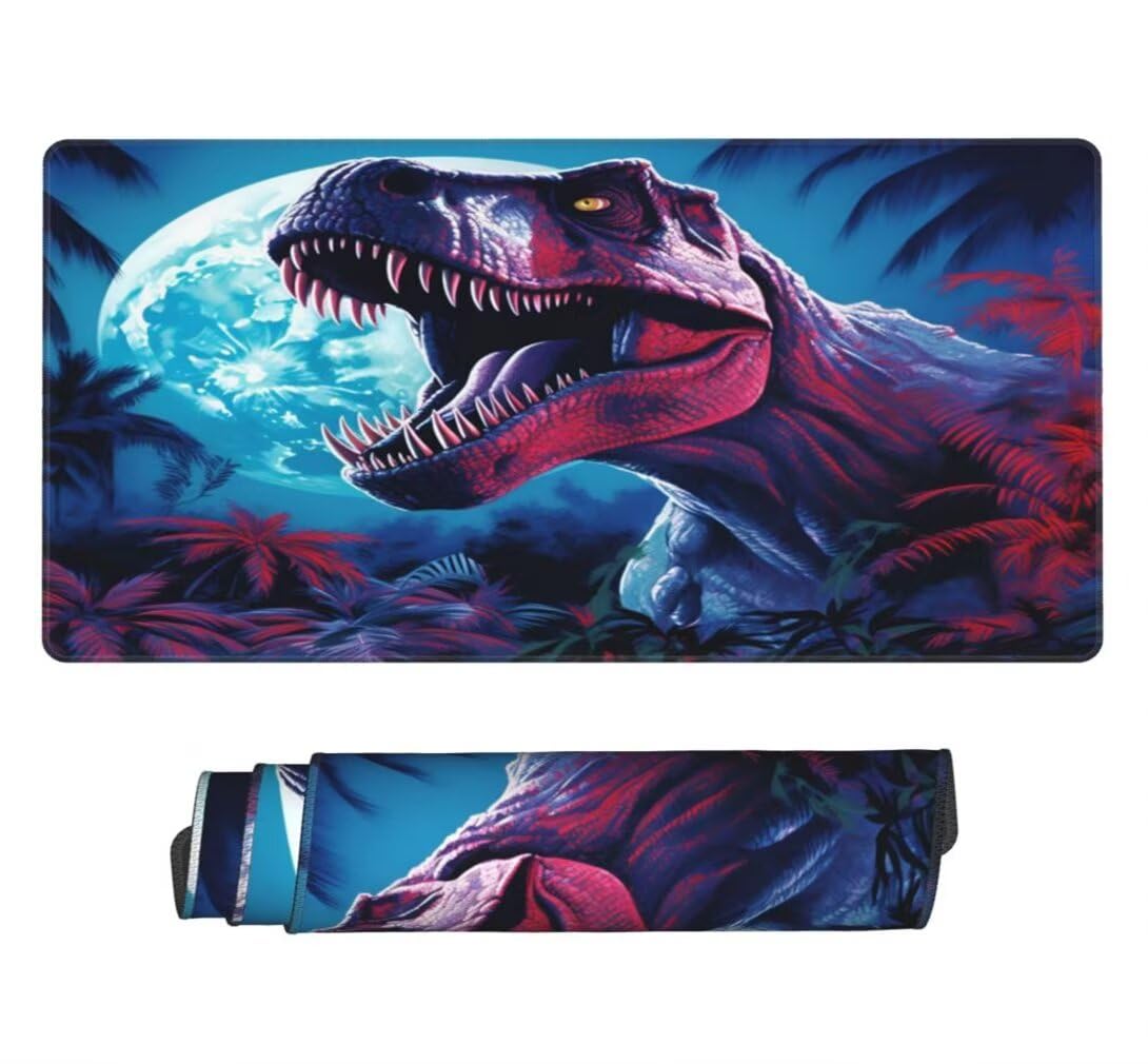 Tappetino Mouse XXL 1000x500mm Dinosauro Grande Mouse Pad, Tappetino Scrivania con Bordi Cuciti, Grande Mousepad Gaming con Base Antiscivolo per Giocatori, Ufficio e Casa (Luna Piena) -MP1532