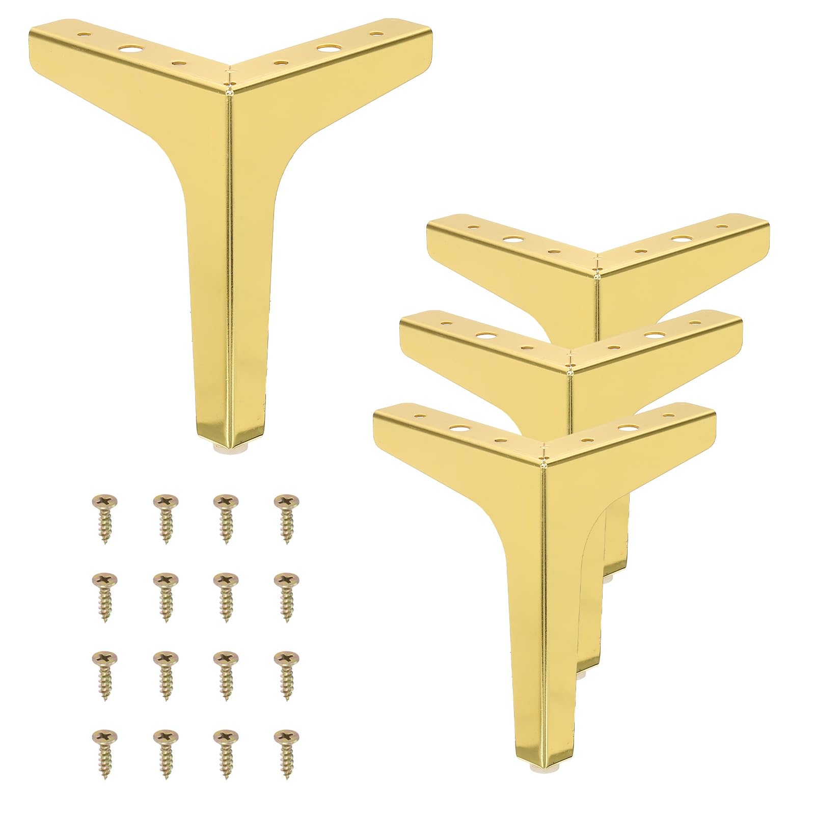 PATIKIL 17cm / 7 Inch Metal Furniture Legs, 4 Pcs Modern Triangle Furniture Feet Couch Legs DIY Replacement for Table Chair Cabinet Cupboard Sofa, Gold