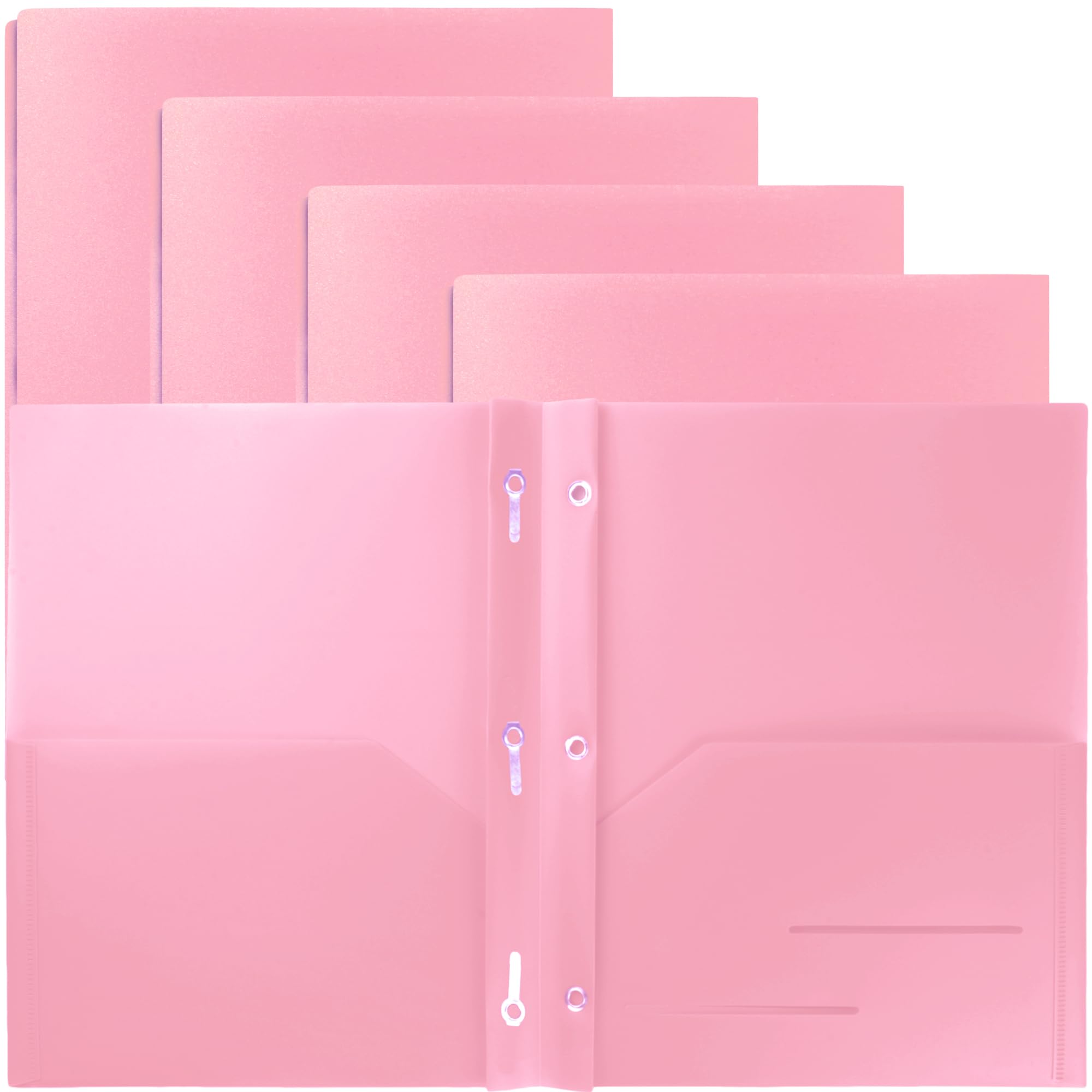 Youngever 6 Pack Heavy Duty Plastic Two Pocket Folders with 3 Prongs, Metal Prongs Fastener, Heavy Duty Plastic 2 Pocket Folder (Pink)