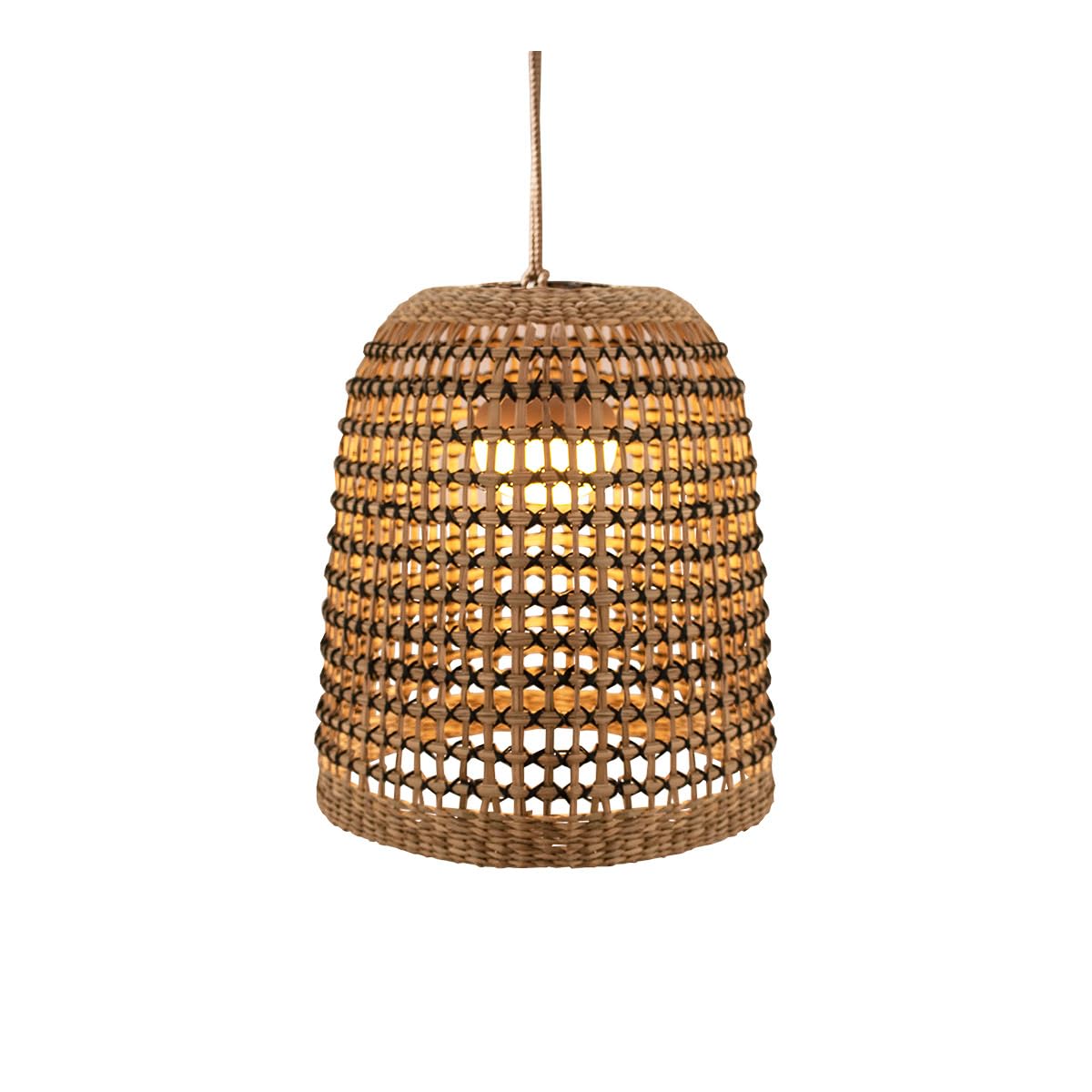 newgarden Positano Lampe suspendue portable sans fil et lampe d'extérieur avec 900 lumens LED chaude 3000K. Fabriquée en fibres naturelles avec batterie rechargeable.