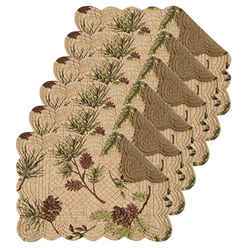 Image of Woodland Retreat Pinecones 100% Cotton Set of 6 Placemats 13 inch x 19 inch