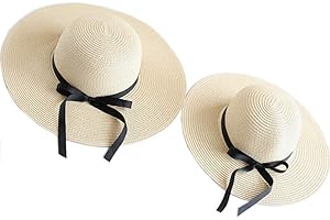 2 PCS Mommy and Me Sun Hats Wide Brim Bowknot Cap Beach...