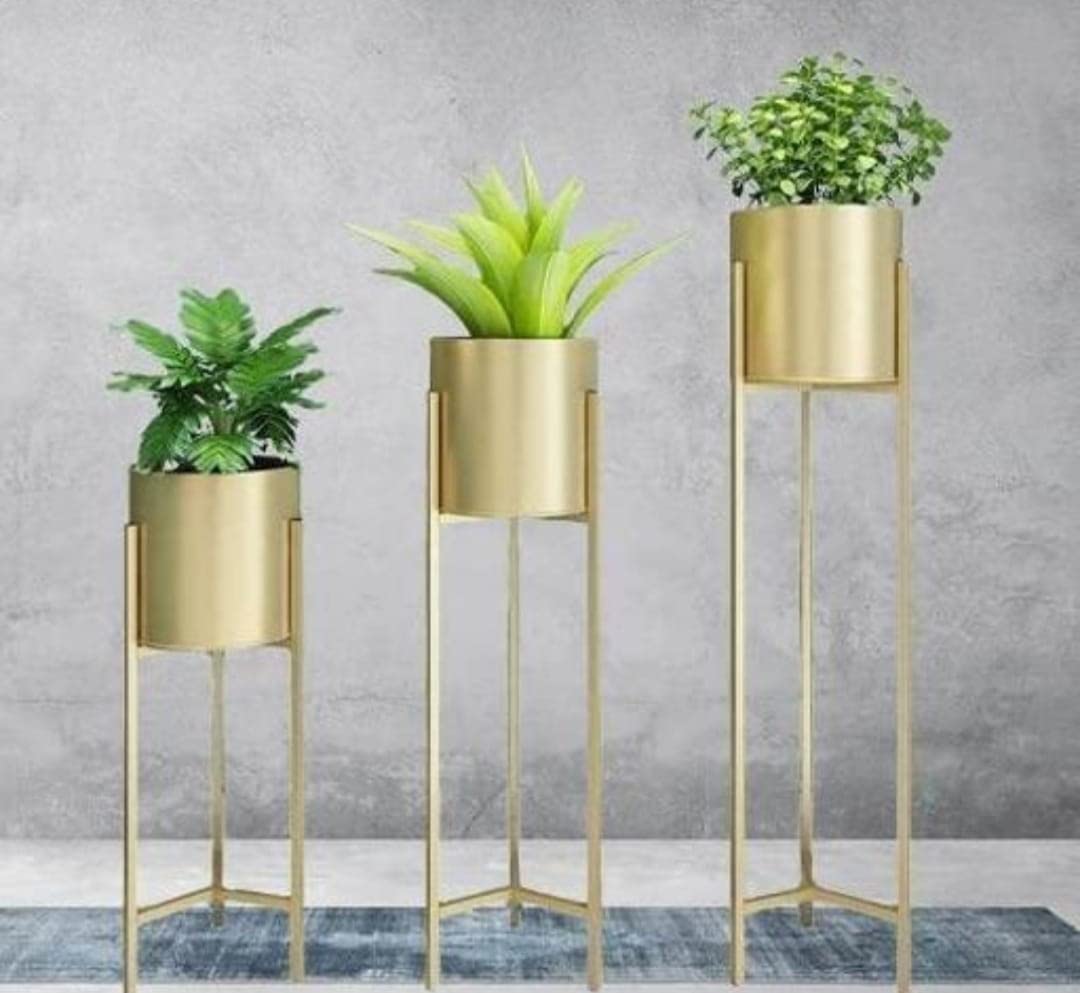 Abul Home Decor Modern Metal Floor Flower Stands Planter for Living Room Bedroom Display Plant Stand Tall Indoor Plant Stand with Planter Pot (Gold) Set of-3 Size (25X25X20 Inches) (B0D8YYMHLB) Amazon Price History, Amazon Price Tracker