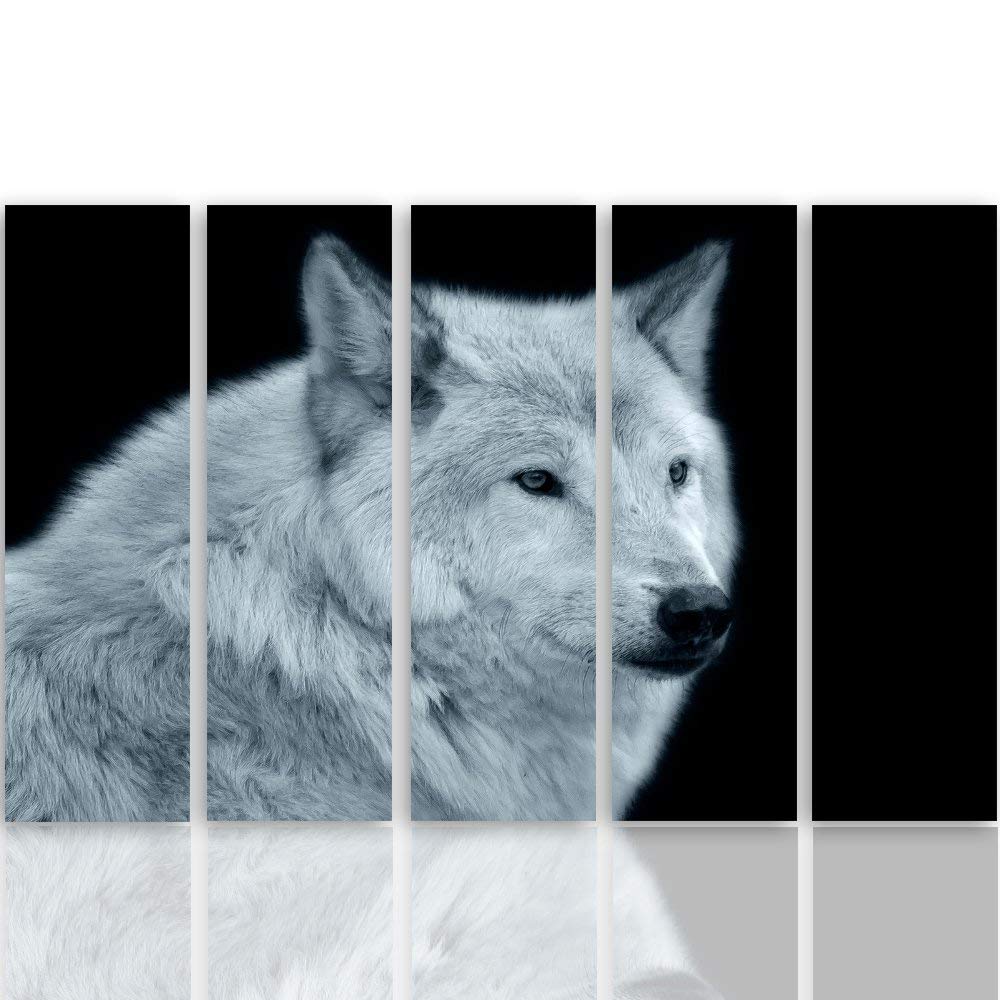 Feeby Frames, Leinwandbild, Bilder, Wand Bild - 5 Teile - Wandbilder, Kunstdruck XXL, Typ C, 300x140 cm, WOLF, TIERE, NATUR, GRAU, SCHWARZ