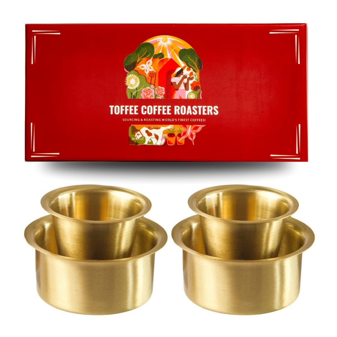 Toffee Coffee Roasters Stainless Steel Pack of 2 Dabara Gift Set | South Indian Coffee Glass Set Bowl and Glass | Serving Drinkware | Diwali Gifting, Corporate Bulk Gifting, Imported Coffee Hamper