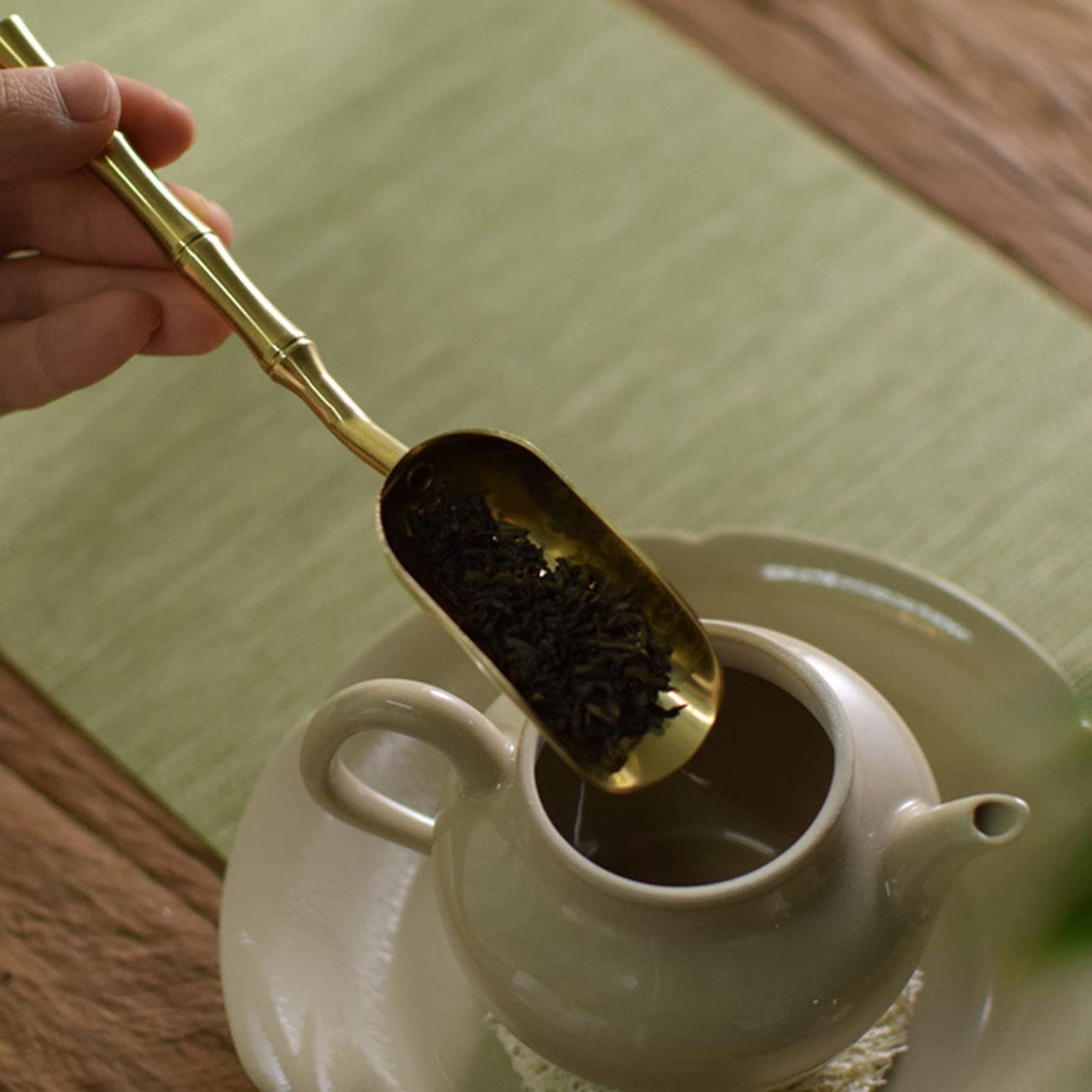 Chińska łyżeczka do herbaty, czarna łyżka dozownik metalowa szpatułka ceremonia Teaware