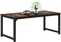 LITTLE TREE Mesa de jantar retangular grande industrial para móveis de cozinha para 6 a 8 pessoas, marrom + preto