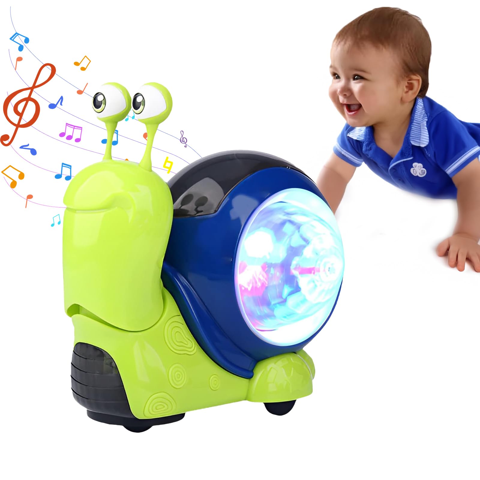 Disco Snail Crawling Crab Toy - Light Up Toys for 1 Year Old Boys & Girls,Musical & Interactive Baby Toys with Obstacle Avoidance Function