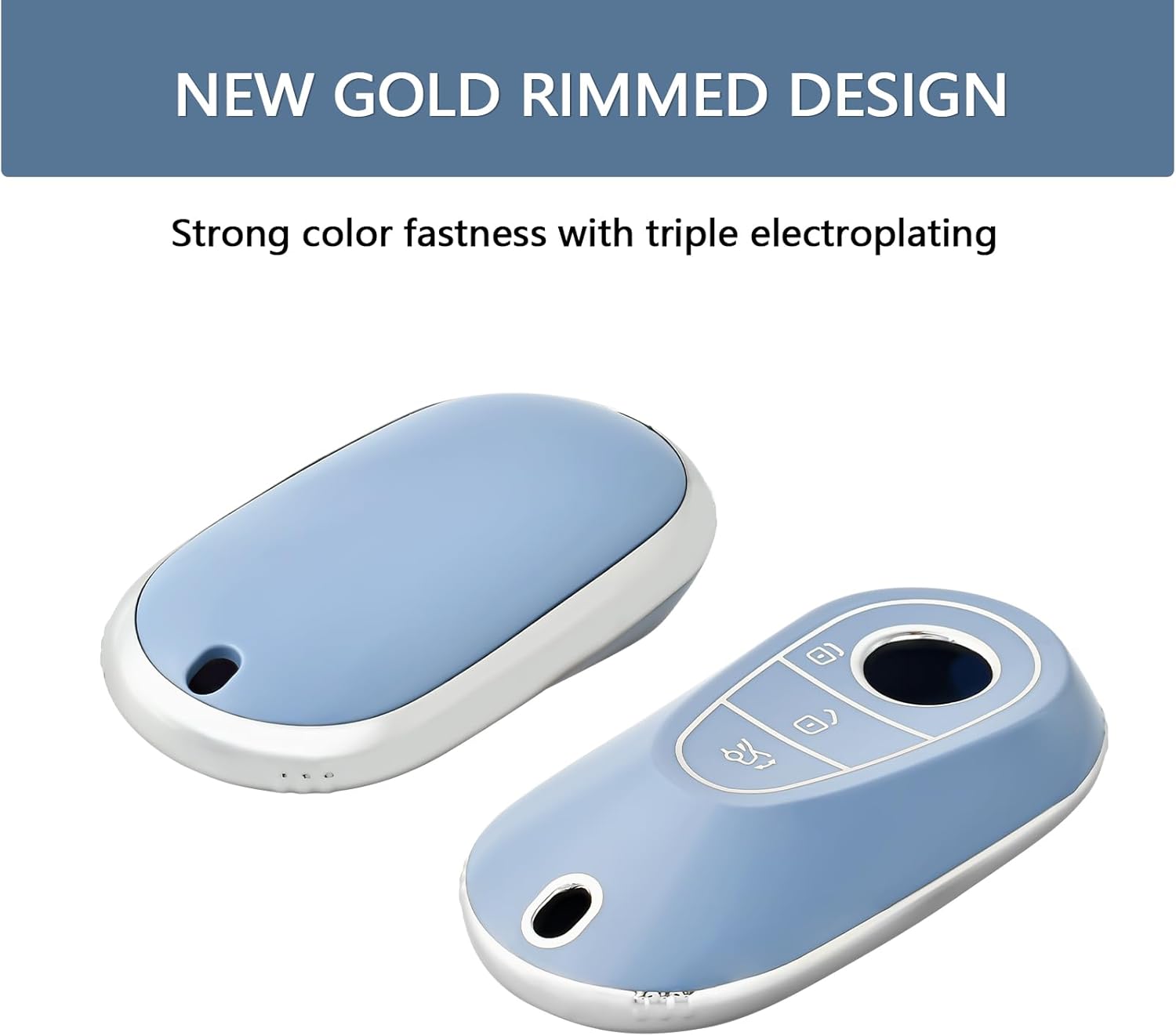 OFFCURVE Key fob Cover with Keychain for Mercedes Benz TPU Smart Key Case Car Key Shell Protector for 2020-2022 Mercedes Benz S-Class C-Class Car Accessories, Blue - Image 2