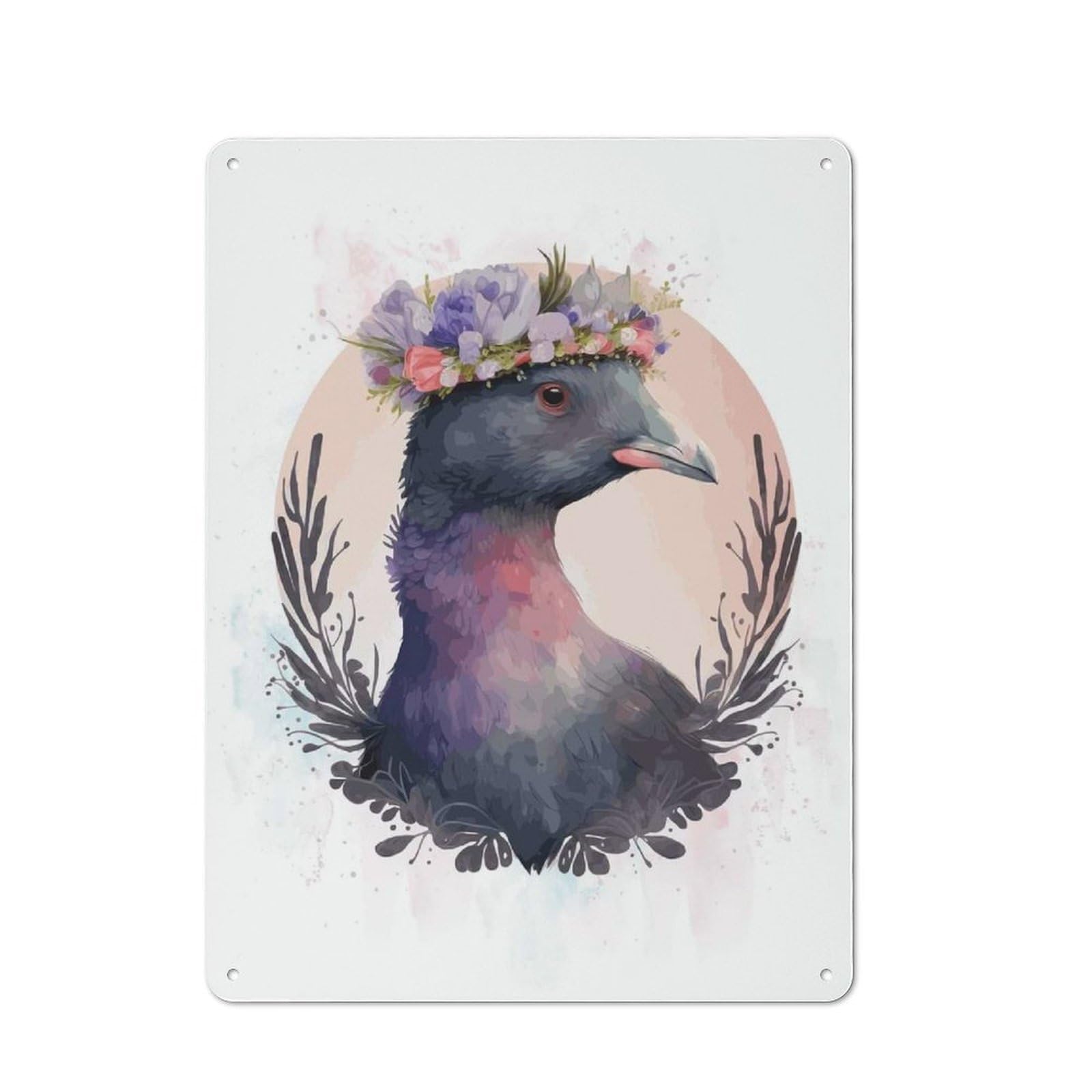 Junmoney Style-14 Tin Wall Plaque 40X30cm With Watercolor Coot Bird Art For Café Or Restaurant, Suited To Restaurant Decor Fans