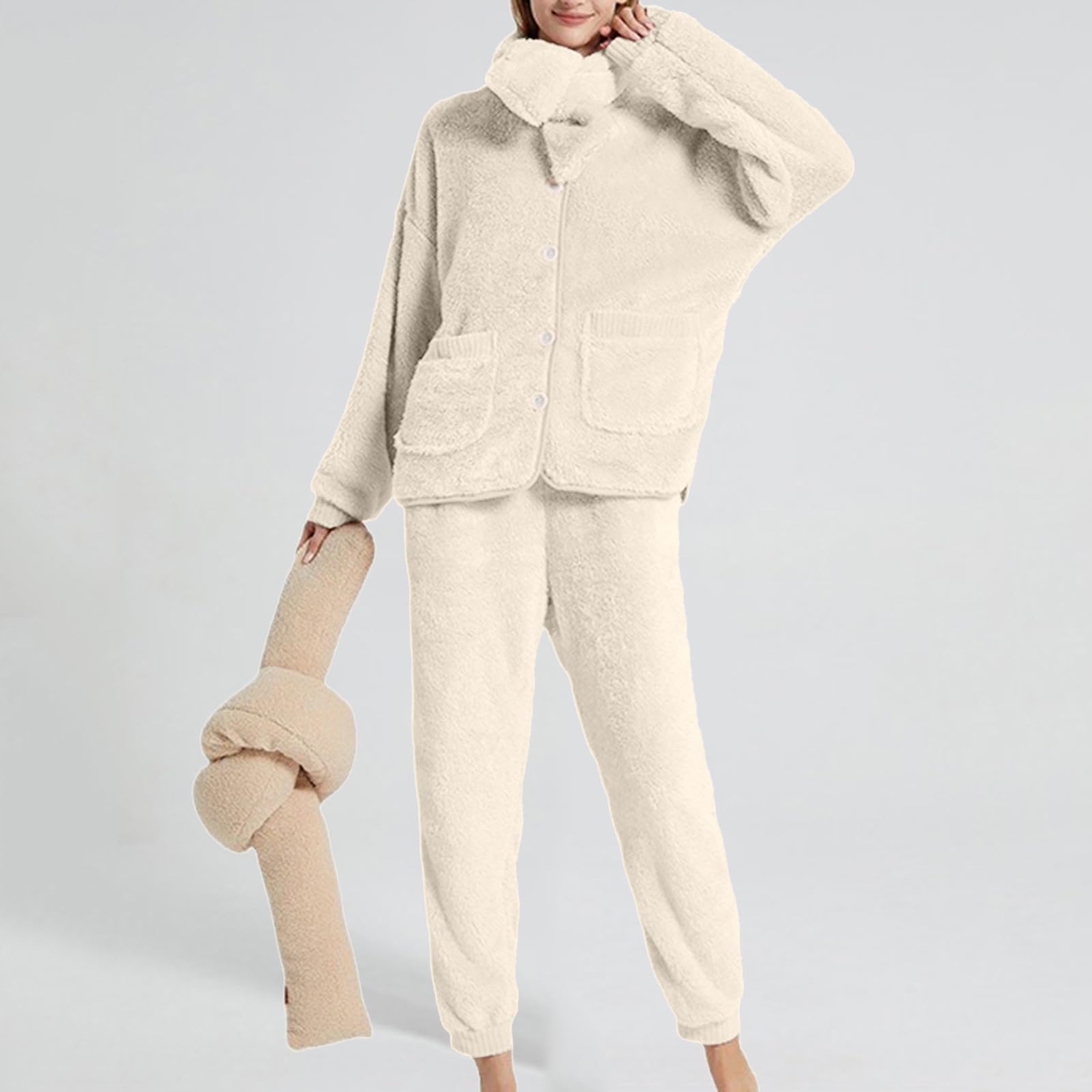 Conjunto genérico de pijama de terciopelo coral para mujer Cárdigan cálido y grueso para casa, cómodo y suave, para una noche relajante, ropa informal de invierno