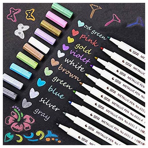 Lypumso Marqueur Métallique Pens, 10 stylos de différentes Couleurs métalliques Assorties Feutres métallique stylos pour Création de DIY Album Photo et Cartes (Multicolore)