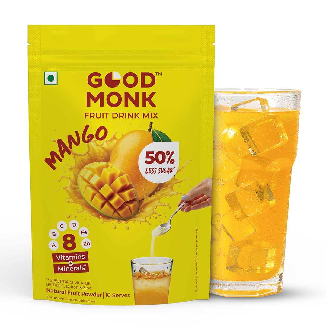 Good Monk Fruit Drink Mix (Natural Mango) - 50% Less Sugar, 8 Vitamins & Minerals for Instant Hydration, Nutrition & Energy | Mango Flavor Juice Powder | Summer Drink for Kids, Men & Women | 10 Serves-picture-10
