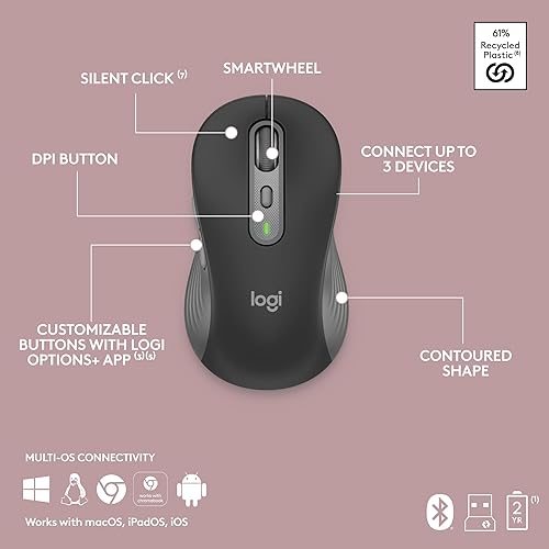 Miniatura 11 de Logitech MK955 Signature - Combo de teclado y mouse inalámbricos, para manos más grandes, escritura silenciosa y clic, cambia a través de tres
