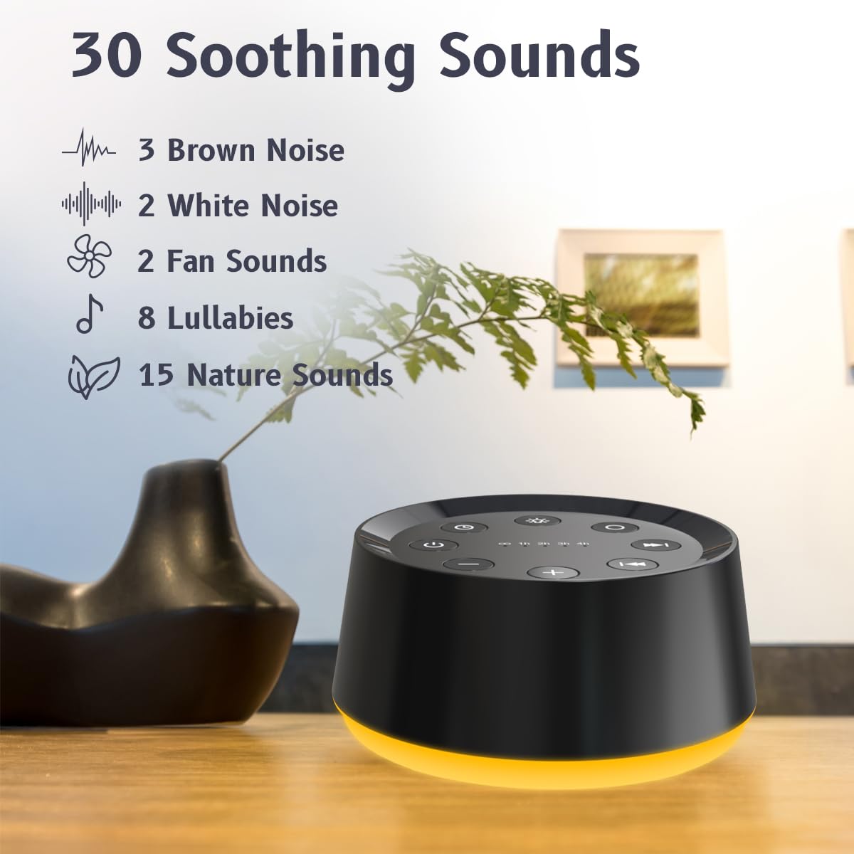 Brown Noise Sound Machine with 30 Soothing Sounds 12 Colors Night Light Noise Machine for Adults Baby Kids Sleep Machines Memory Function 36 Volume Levels 5 Timers for Home Office Travel: Black