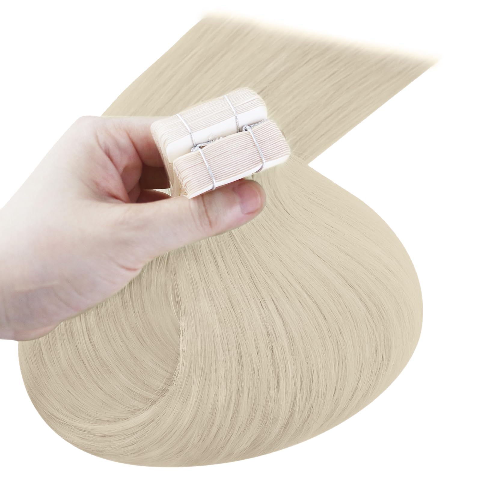 YoungSee Tape Hair Extensions Platinum Blonde 16In Tape in Hair Extensions Real Human Hair for Women 20pcs 50g Easy to Wear Hair Tape-in Extensions Blonde — view 9