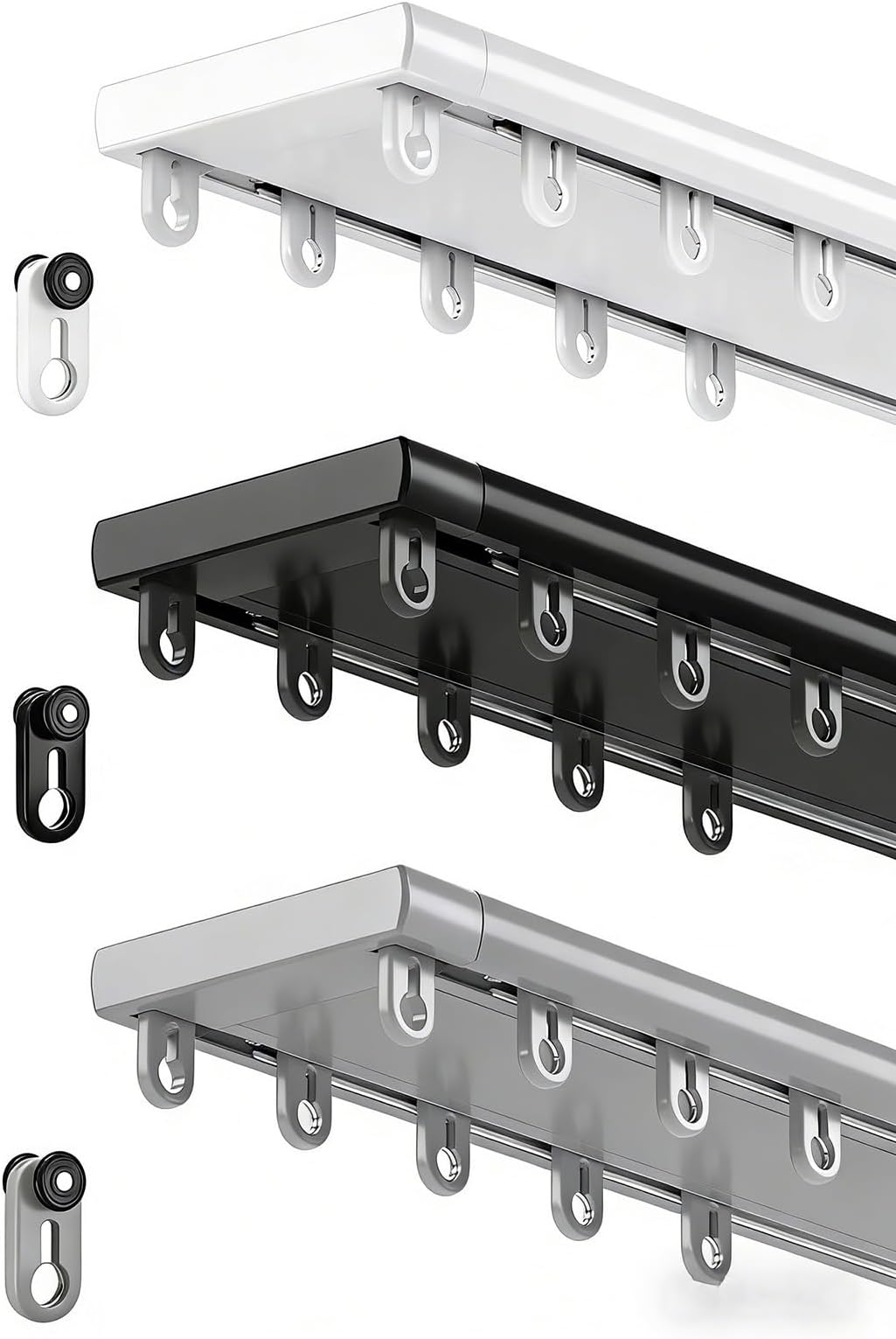 Double Row Curtain Track Ceiling Mounted, Silent Heavy Aluminum Duty Curtain Track System for Drapes Living Room Bedroom Hotel Room Divider White 11,5 FT 15,4 FT 16,1 FT(Black,14.1 FT)