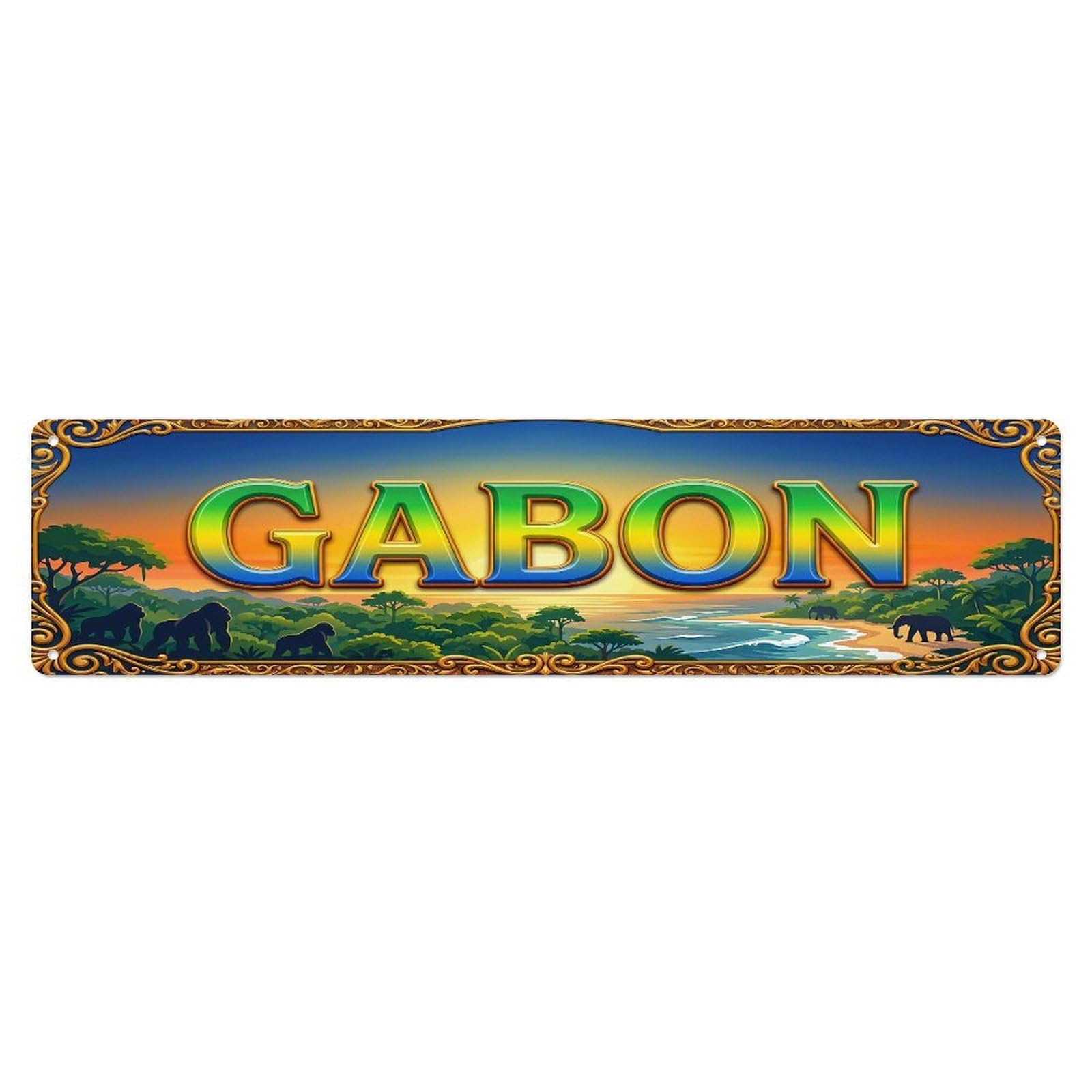 Cmhok Vintage Style Vintage Gabon Flag Travel Pattern Metal Tin Sign Wall Decor For Cafe, Club, Garden Metal Poster 4X16inch