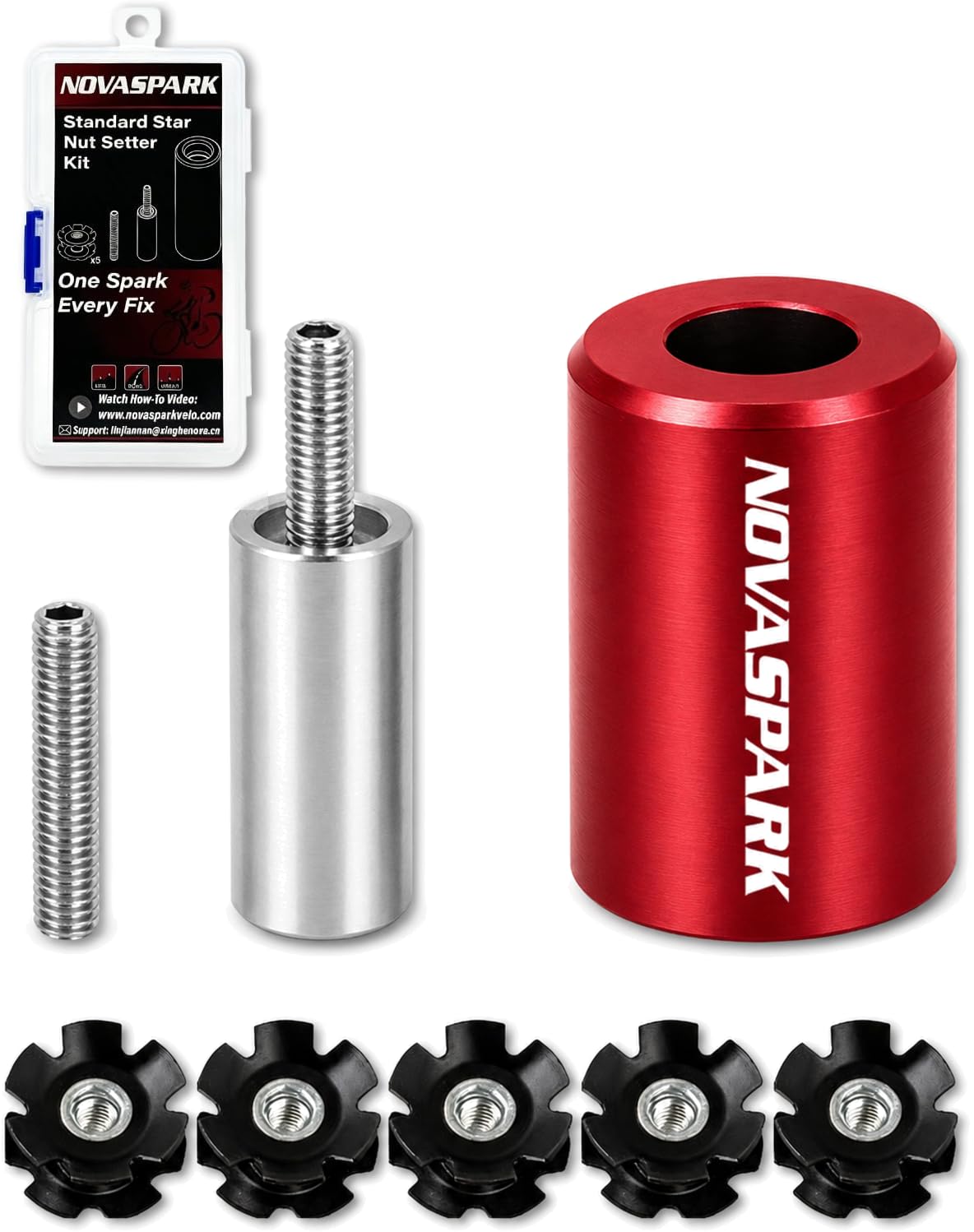 NOVASPARK 1-1/8 Inch Threadless Fork Star Nut Setter Kit and Five Star Nuts