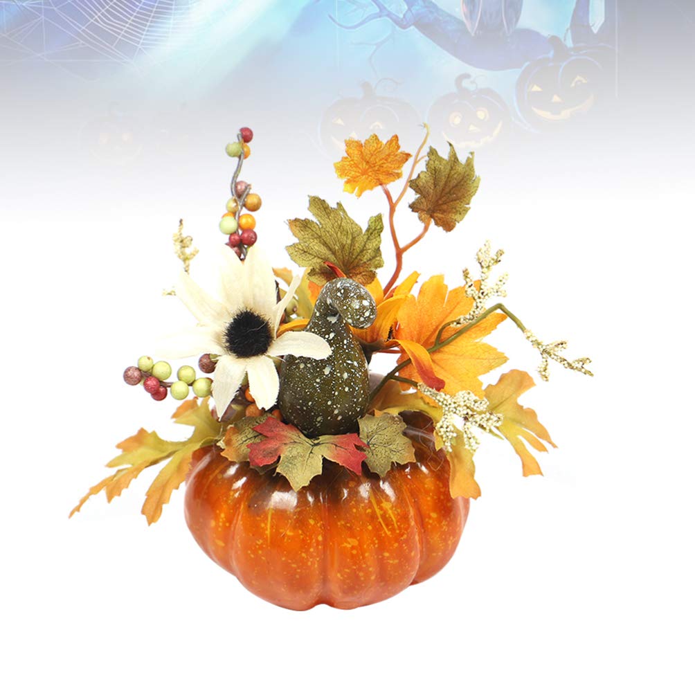 Amosfun künstlicher Kürbis Kürbis mit Ahornblättern Dekoration Verzierungen für Halloween Herbst Fallen Erntedankdekorationen