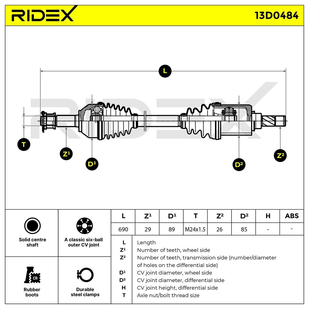 RIDEX 13D0484 Semiasse Anteriore Sinistra Compatibilità con NISSAN Qashqai/Qashqai +2 I J10, NJ10