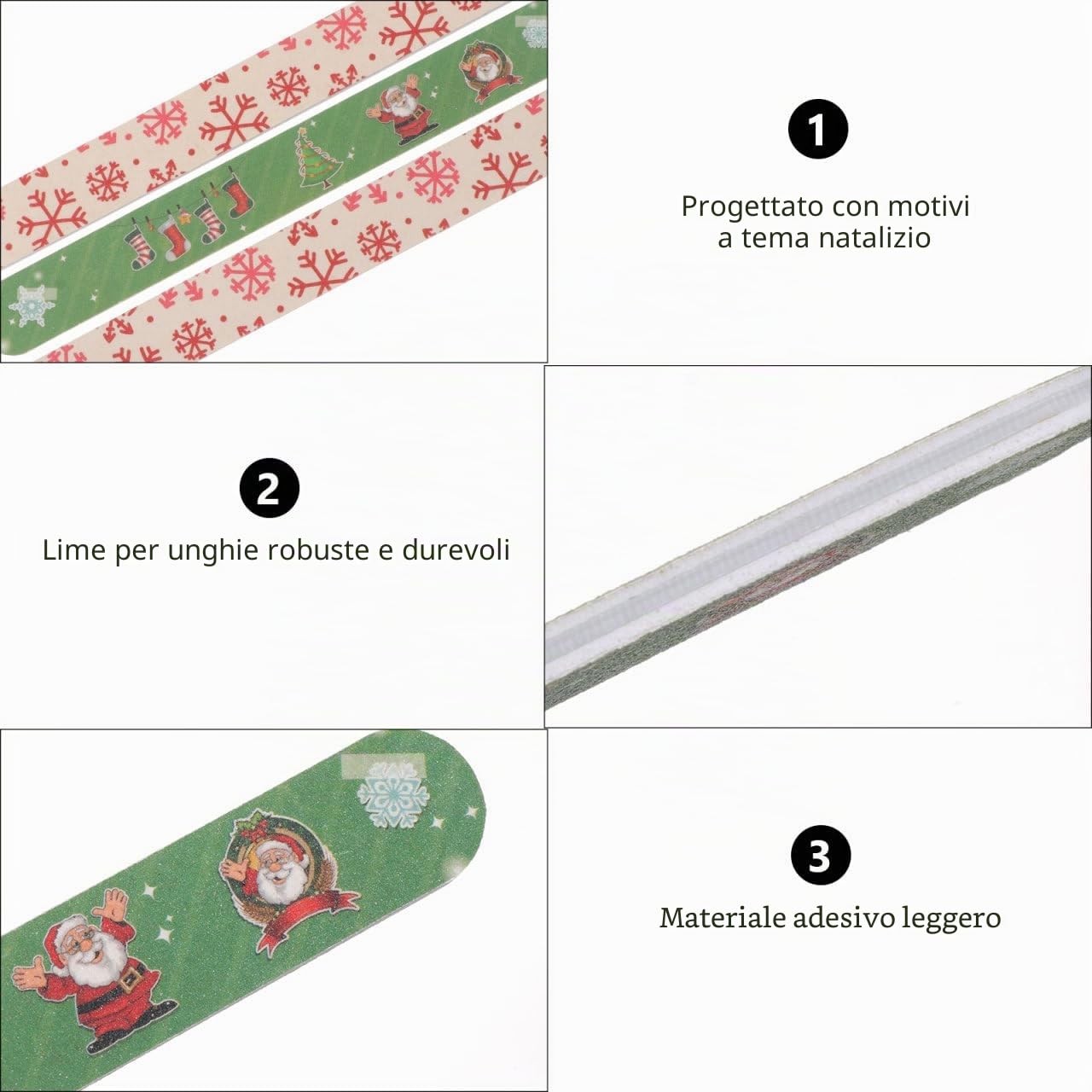 Beavorty Lima per unghie natalizia - Set 12 Pcs con motivi festivi - Lima professionale per manicure e pedicure - Ideale per feste di Natale, regali e cura delle unghie in famiglia - Perfetto per adu