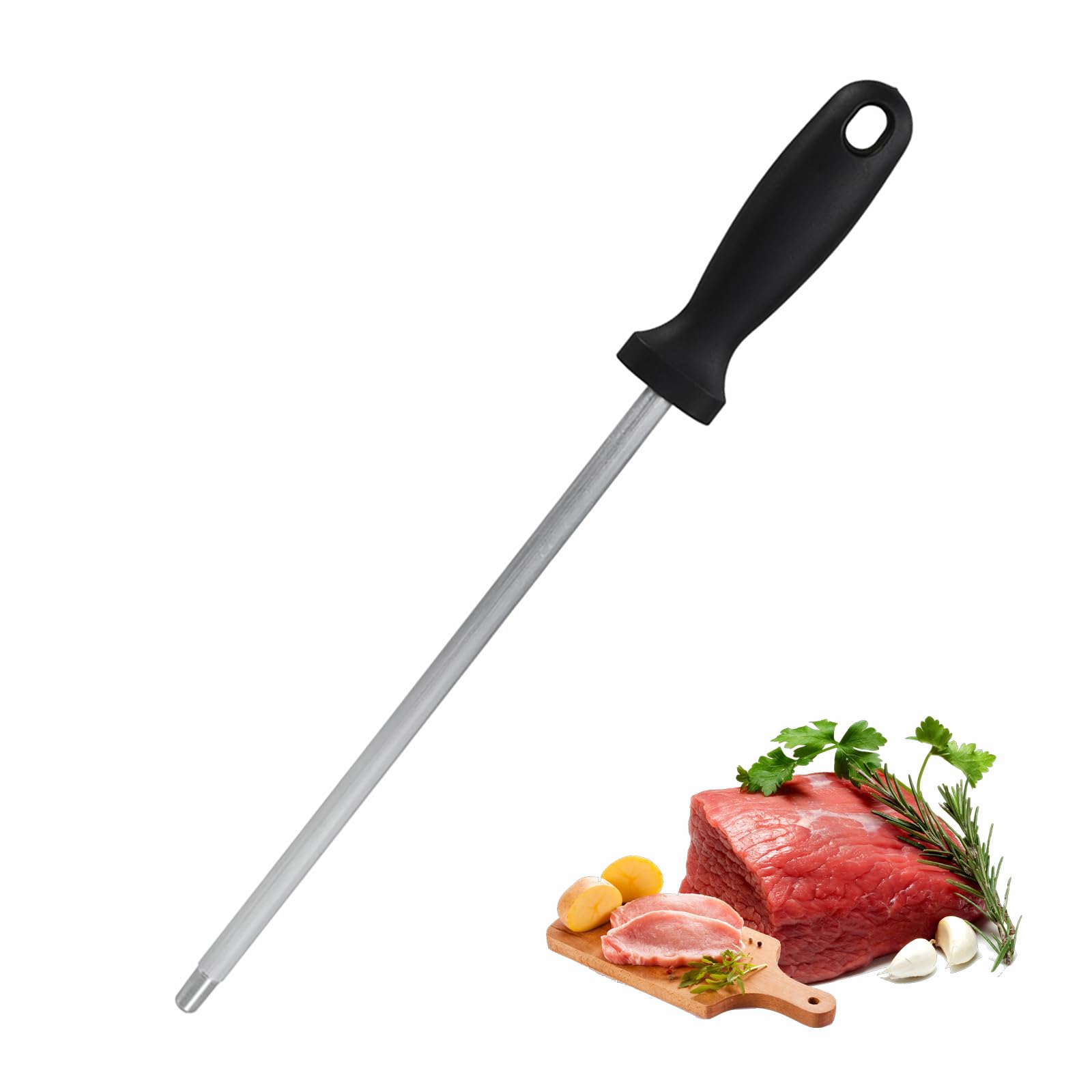 Sharpener Rod Carbon Steel Honing Steel with Ergonomic Non-Slip Handle - Kitchen Knife Sharpening Steel for Chef, Japanese and Butcher Knives