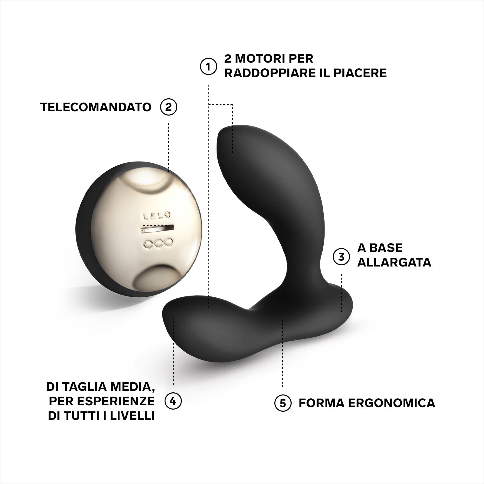 LELO HUGO Stimolatore Prostatico da Uomo Telecomandato, Massaggiatore Prostatico con Doppi Motori, Vibratore Anale, Plug Anale da Uomo, Nero