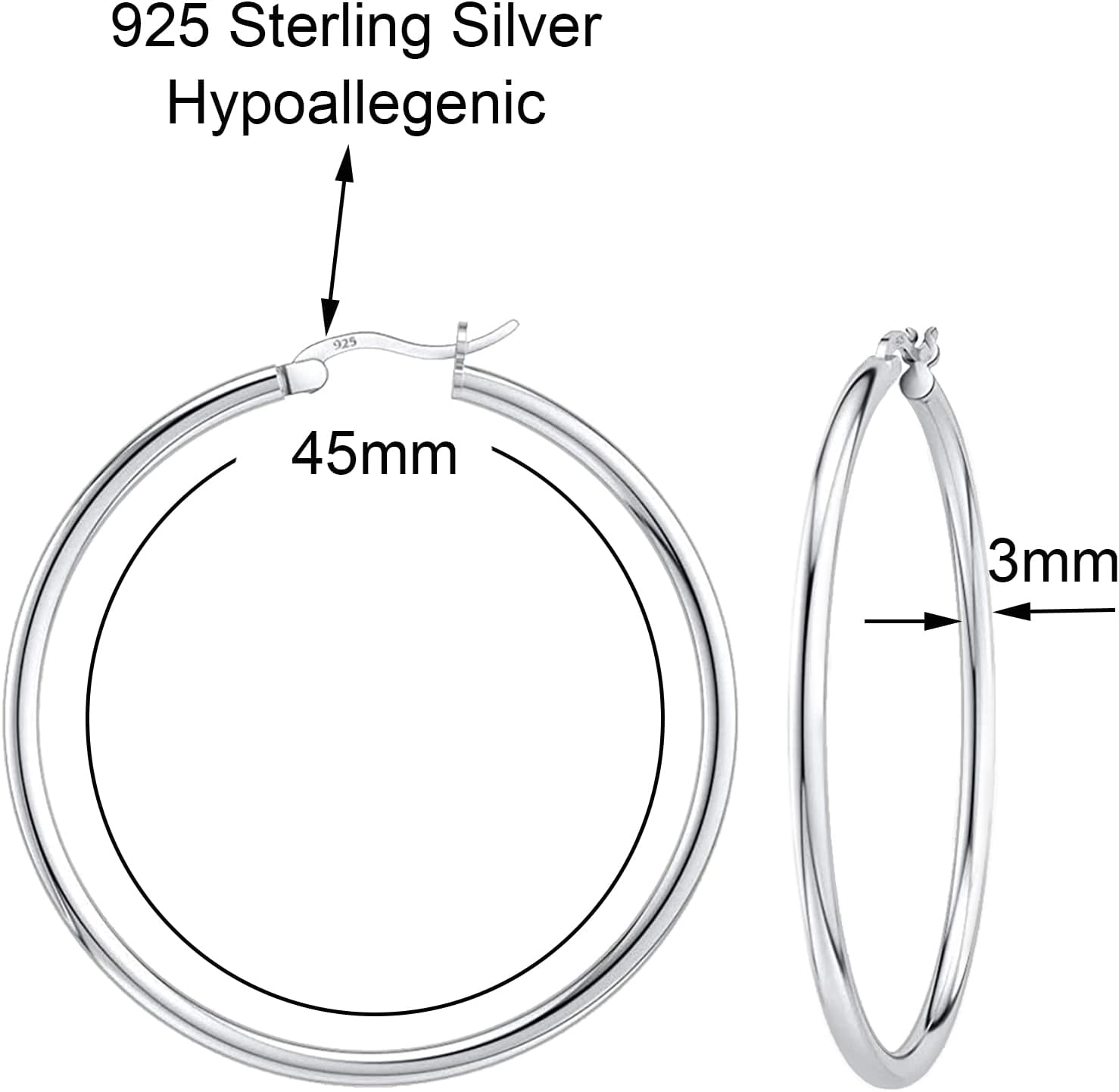 Savlano 3MM 925 Sterling silver Round Hoop Earrings for Women Comes in 30MM-65MM with a Gift Box - Image 3
