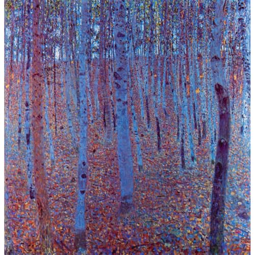 Poster forêt de hêtres Klimt pour habiller un grand mur vide de salon contemporain