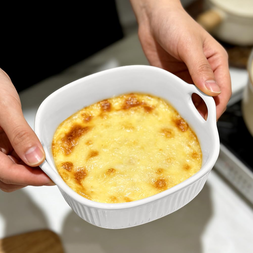 Forma per casseruola in ceramica da 650ML per Airfryer e forno - Teglia da forno con calore uniforme, lavabile in lavastoviglie e impilabile, forme per casseruola in ceramica con manici, sicure per