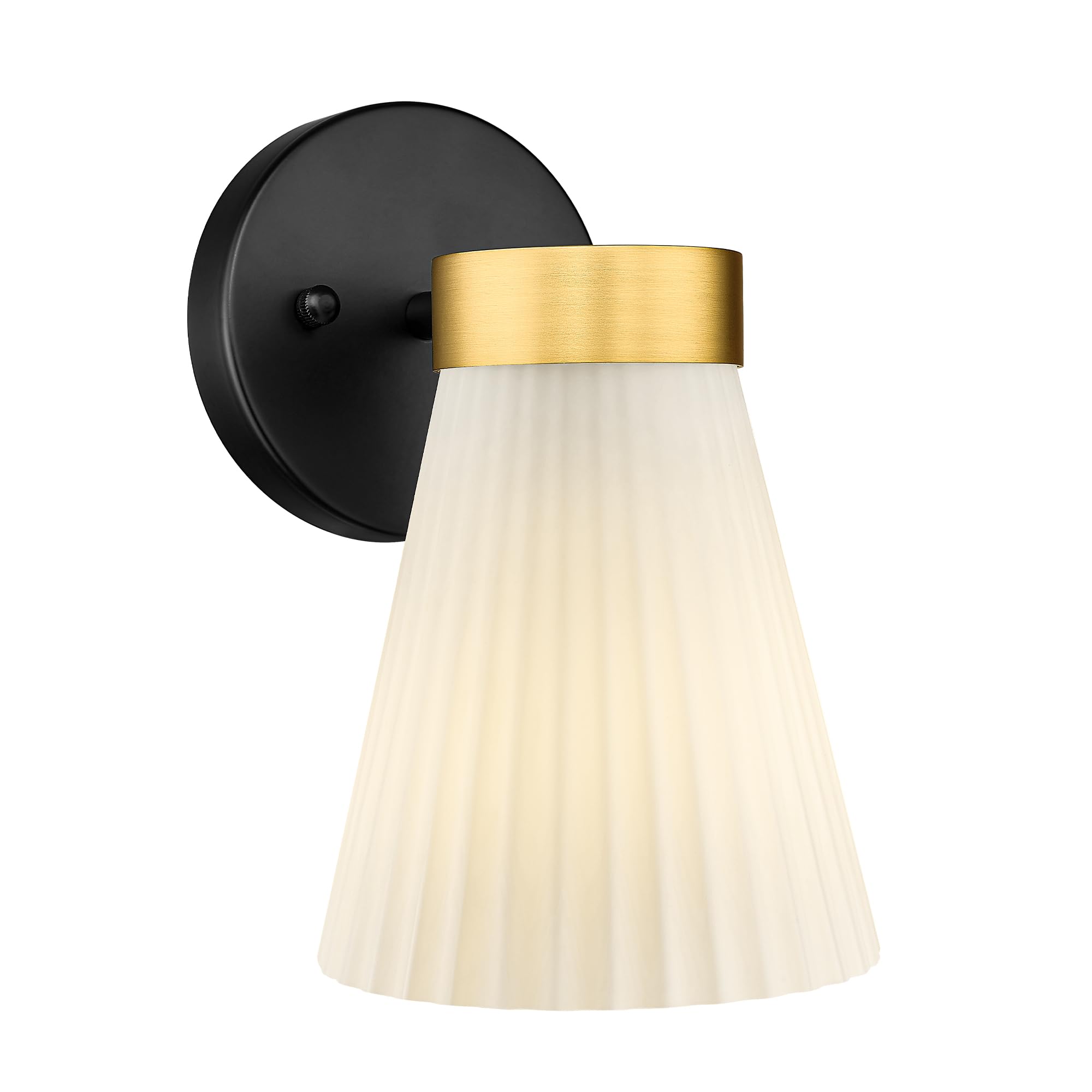 Photo 1 of 1-Light Bathroom Wall Sconce, HWH Black and Gold Wall Sconce with Frosted Milk White Striped Glass, Modern Bathroom Light Fixture for Bathroom Bedroom, 5HZG97B BK+BG