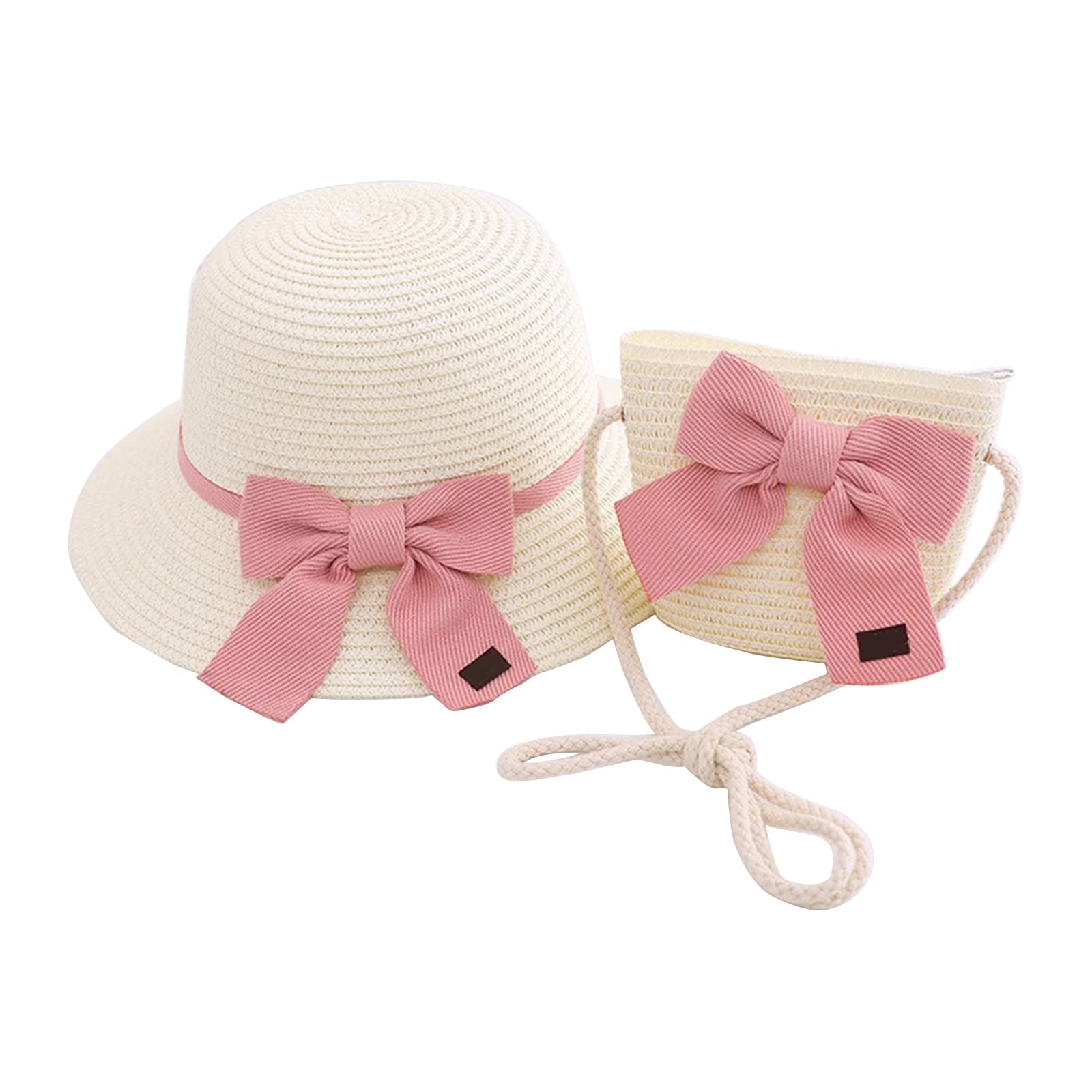 YUNNESS Sombrero de paja tejido a mano con bolso de mano, sombrero de sol para vacaciones de verano con lazo, sombrero de verano, bolso cruzado para niñas
