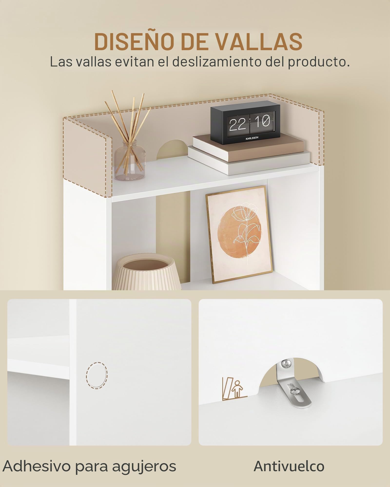 Hzuaneri Librería de 2 Puertas, Estantería de 6 Niveles, Amplio Armario, Estantería de Almacenamiento para Salón y Oficina en casa, 24 x 48 x 169,2 cm, Blanco, BC62003X