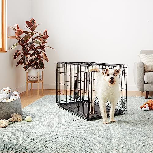 Amazon Basics - Jaula para perro de alambre metálico, plegable, con bandeja, doble puerta, 91,4 cm, negro