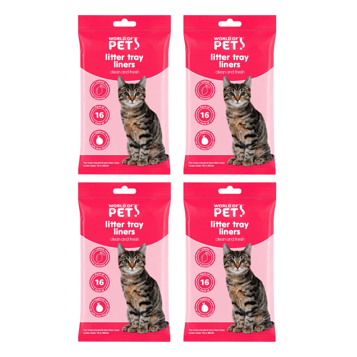 Cat Litter Tray Liners Pack of 64, Large Disposable Litter Box Bags 30cm x 70cm, Easy Clean Hygienic Waste Disposal Liners for Cats, Strong and Practical Tray Protection for Home Use Lemon Scented