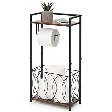 SunnyPoint Classic Space Saving Freestanding Toilet Paper Holder with Storage Shelf Bathroom Space Saver for Phone, Tablet, and Magazines All Purpose Bathroom Organizer Space Saver Black